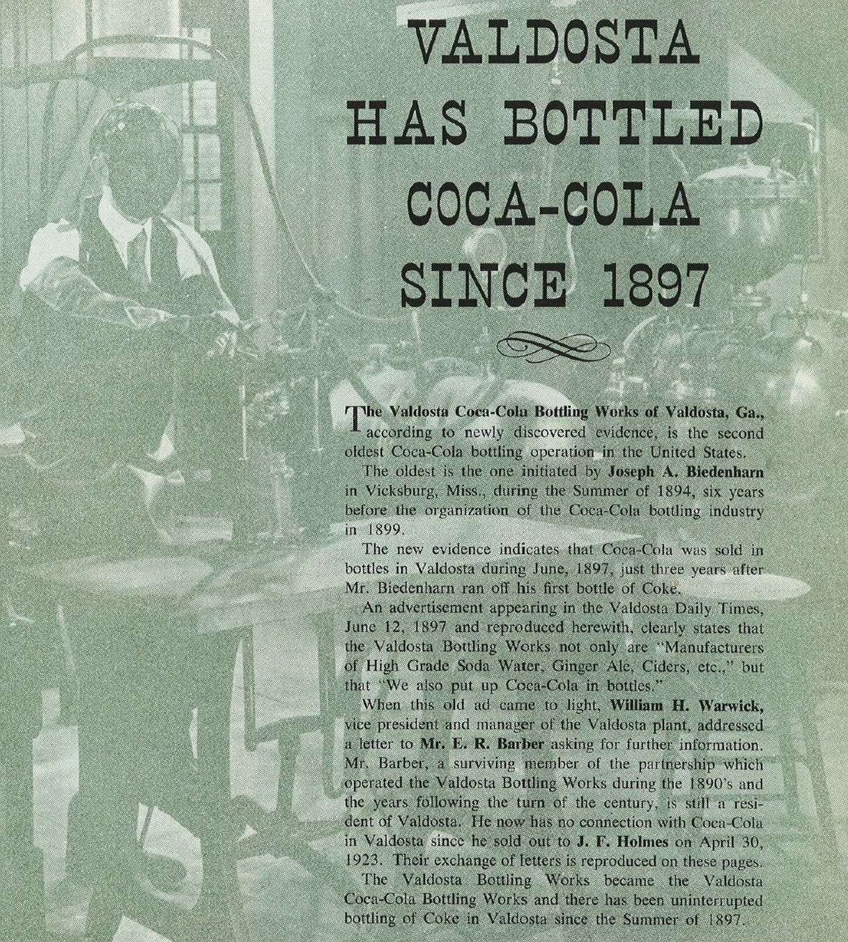 green historical document about coca cola