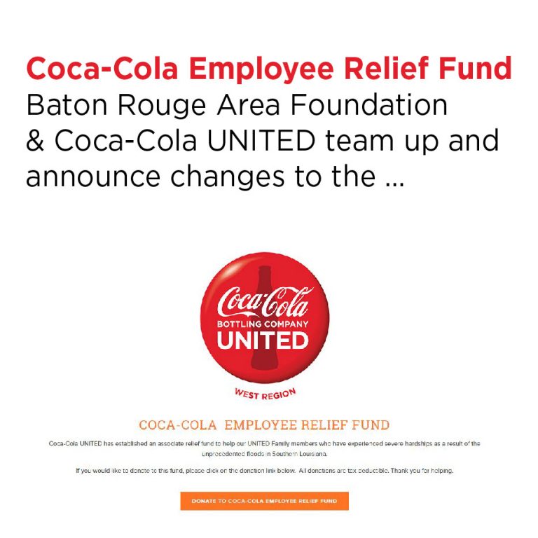 Coca-Cola UNITED, UNITED West Region, Employee Relief Fund, BRAF, Baton Rouge Area Foundation, southern Louisiana, Donate
